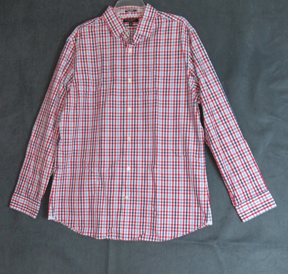 Banana Republic Shirt Mens XL Blue Red Plaid Check Button Up Long Sleeve Preppy
